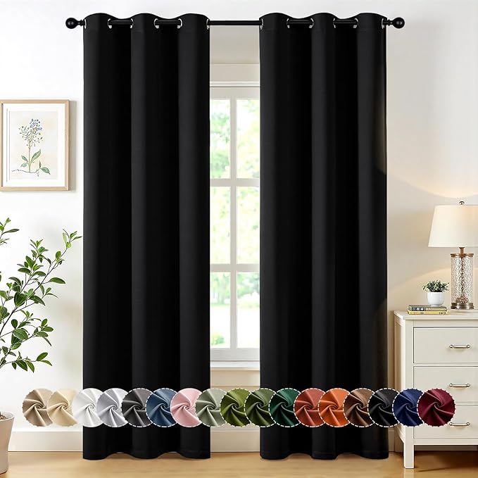MIULEE Black Blackout Curtains for Bedroom Living Room 84 Inches Long 2 Panels by MIULEE