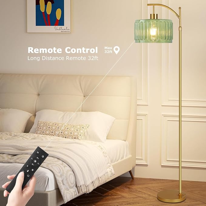 QIYIZM Glass Floor Lamp for Living Room, Mid Century Modern Brass Tall Lamp - Image 4