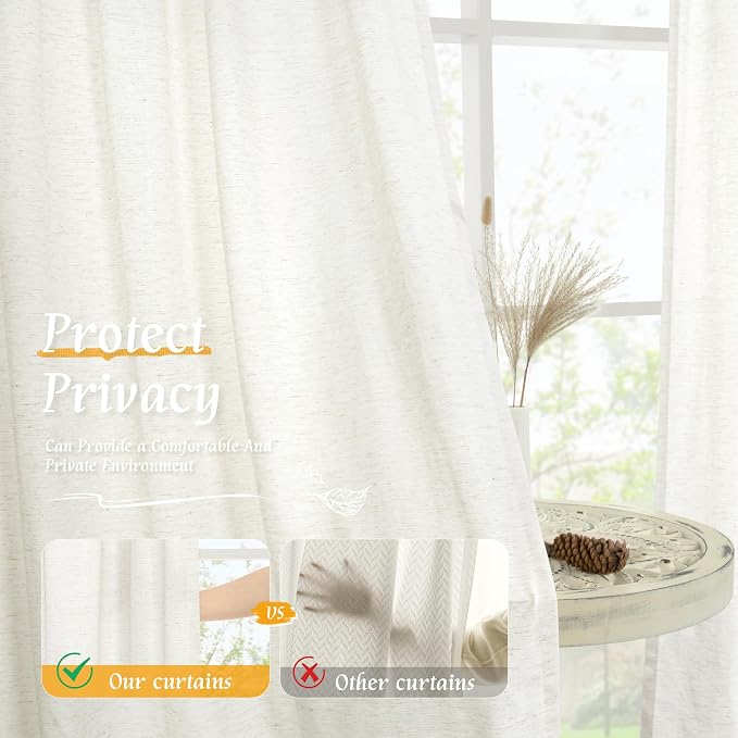 LAMIT Natural Ivory Linen Curtains 45 Inches Long - Image 5