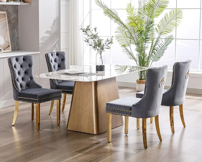KCC Velvet Dining Chairs Set of 6, Upholstered High-end Tufted Dining Chair - Image 8