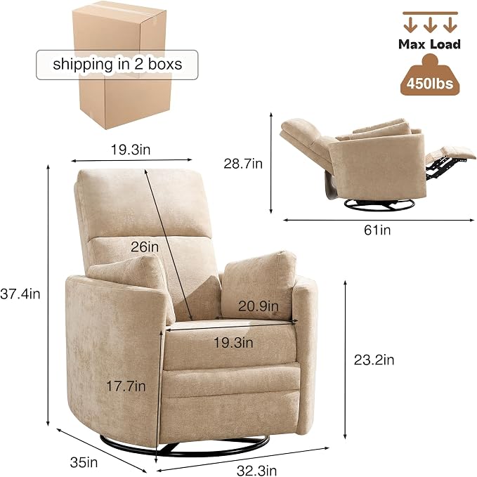 Manual Recliner 360°Swivel Glider Rocking Chair, Upholstered Nursery Adult - Image 2