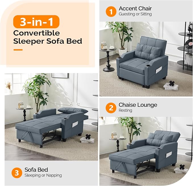 VINGLI 3-in-1 Convertible Sofa Bed, Recliner - Image 4