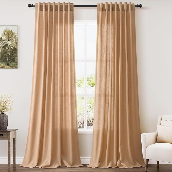 Nanspring Camel Linen Curtains for Living Room 94 Inches Long Back Tab and Rod by Nanspring