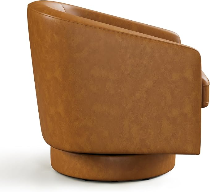Swivel Barrel Accent Chairs Set of 2, Round Faux Leather Living Room Arm Chairs - Image 5