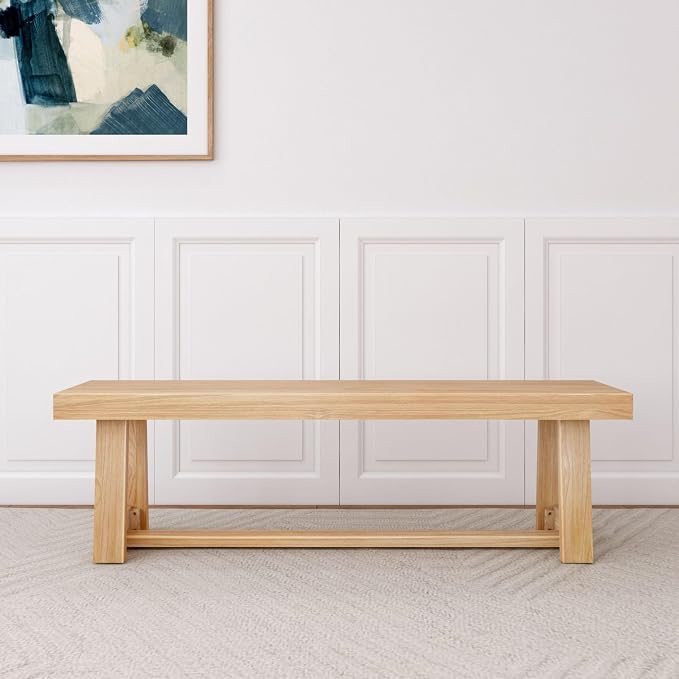 Plank+Beam 60 Inch Farmhouse Dining Bench, Solid Wood Entryway Bench, Wooden - Image 3