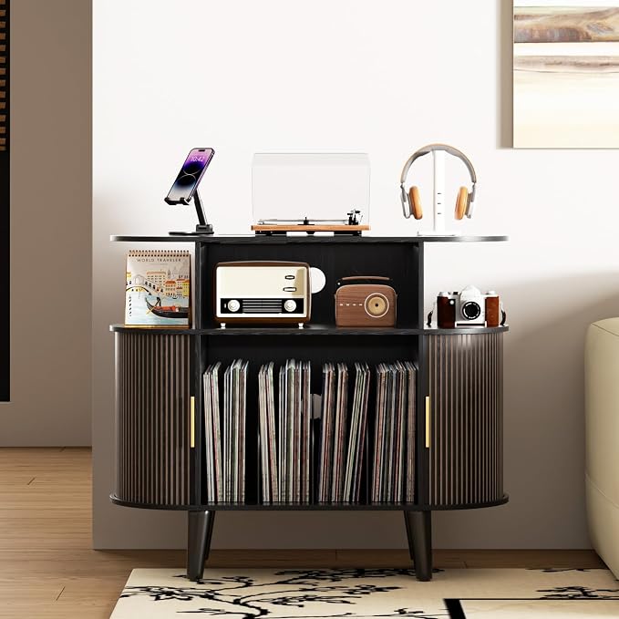 LUVIOHOME Large Round Record Player Stand by LUVIOHOME