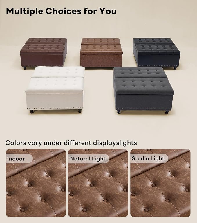 Tbfit Large Square Storage Ottoman Bench, Tufted Upholstered Coffee Table - Image 6