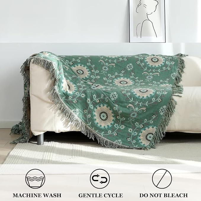 Boho Throw Blanket for Bed 100% Cotton Ultra Soft Rustic Quilt Summer Blanket - Image 4