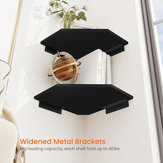Homode Corner Shelf Wall Mount, Cable Box, Wood Hanging Storage Shelf Organizer - Image 5