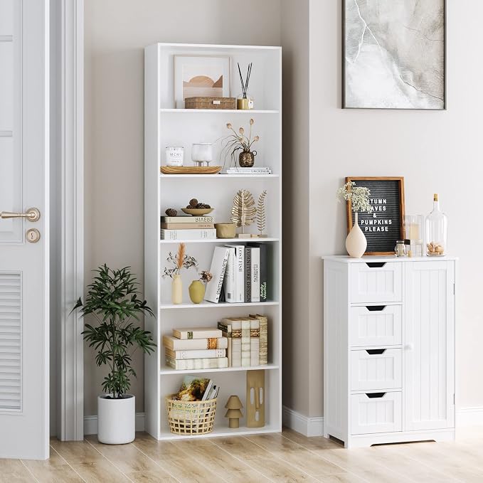 FOTOSOK 6-Tier Open Bookcase and Bookshelf, Freestanding Display Storage - Image 2