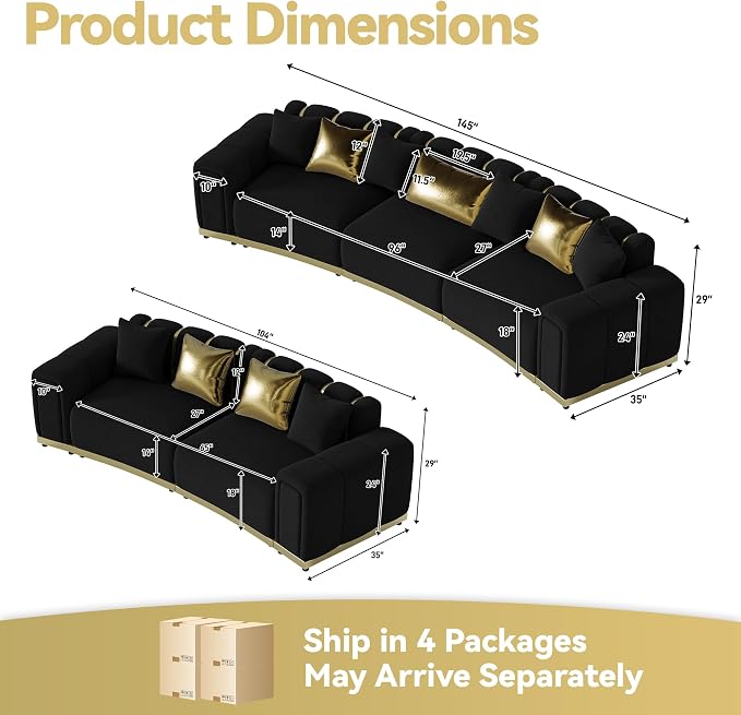 Oversized Luxury Chesterfield Sofa Set Velvet Black and Gold Couch - Image 2