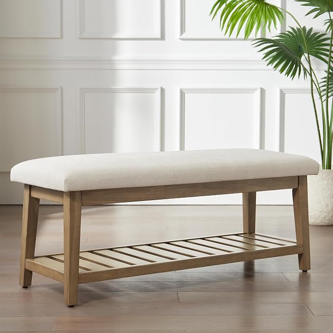 Zihanhome Entryway Bench, Chenille Upholstered Shoe Benches - Image 3