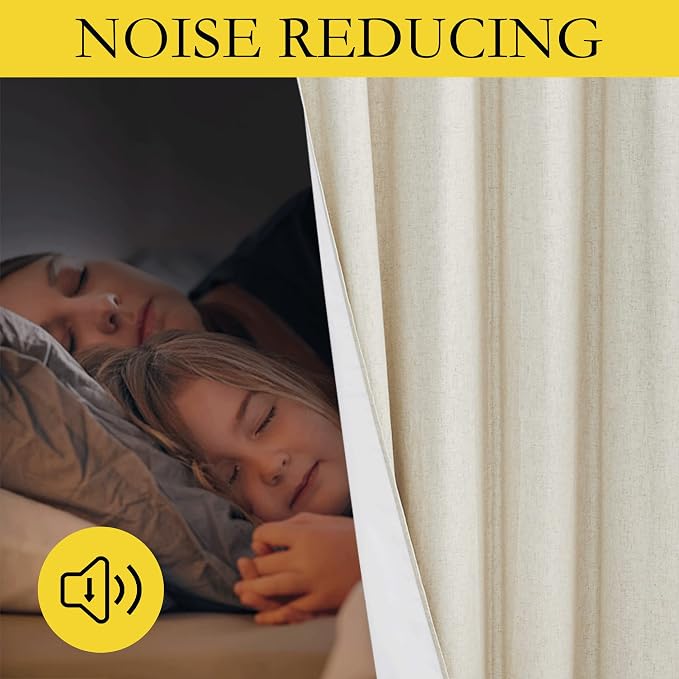 NICETOWN Natural Bedroom Full Blackout Linen Curtain Panels Set of 2, Cold - Image 3
