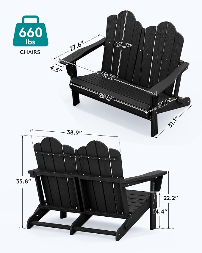 SERWALL Folding Adirondack Bench, HDPE All-Weather Adirondack Loveseat - Image 7