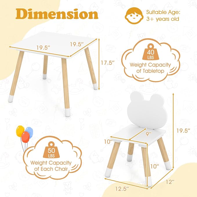 Costzon Kids Table and Chairs, Wooden Toddler Desk Set - Image 5