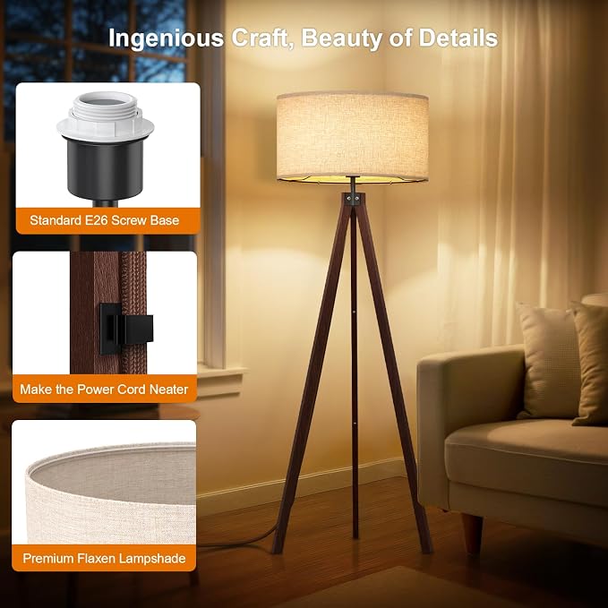LEPOWER Wood Tripod Floor Lamp, Mid Century Standing Lamp, Modern Design - Image 4