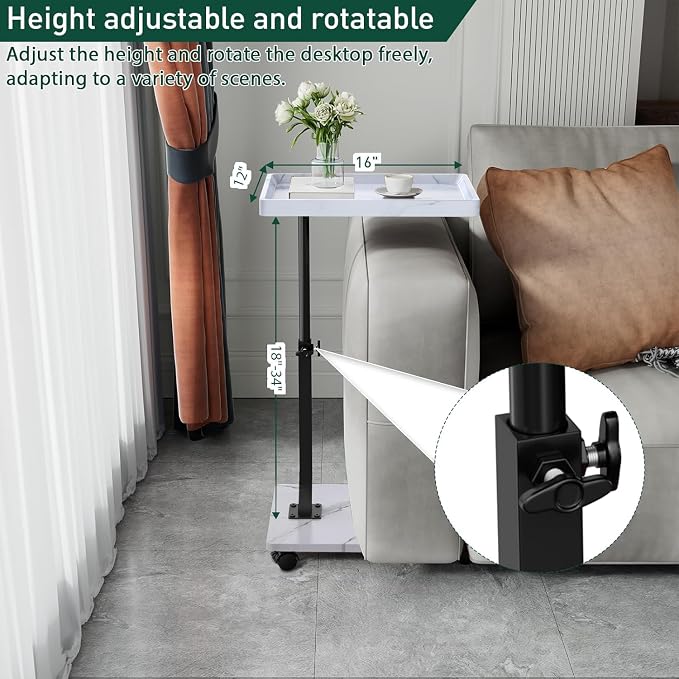 C Table End Table Adjustable Height, 360°Swivel TV Tray Table - Image 4