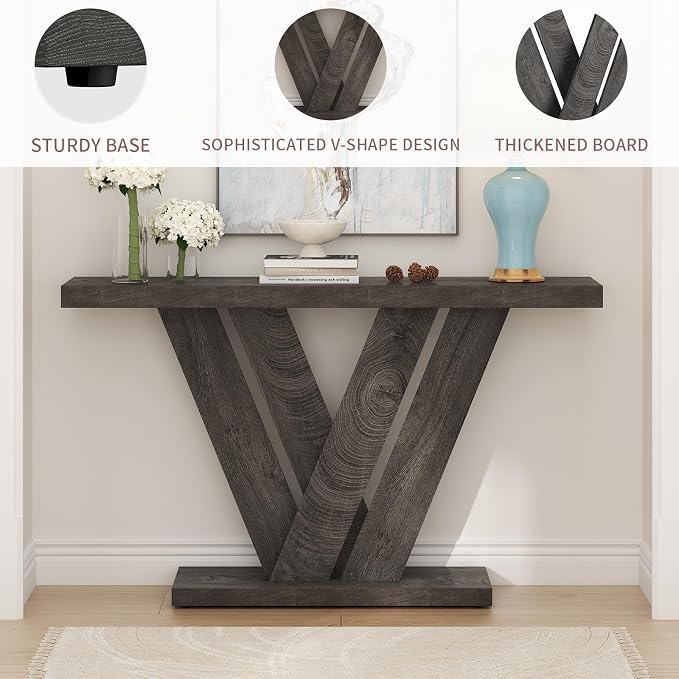 karlott 51 Inch Console Table, Modern V-Shaped Entryway Table, Wood Sofa Table - Image 6