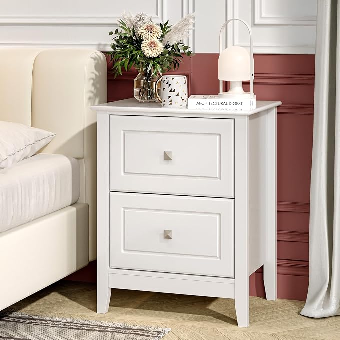 Bonnlo White Nightstand with Charging Station Night Stand White Wood Nightstand - Image 8