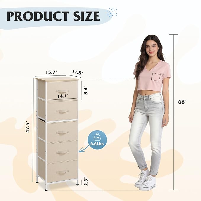 WLIVE Fabric Dresser, 5-Drawer Tall Dressers - Image 3