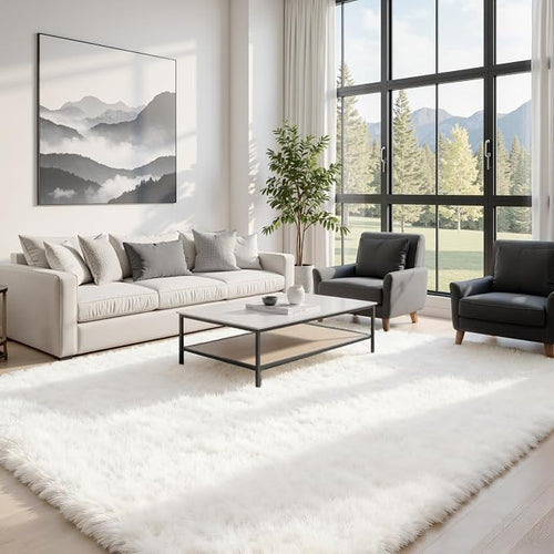 4x6 Area Rugs for Living Room Rug: Soft Fluffy Shag White Rugs for Bedroom - Image 2
