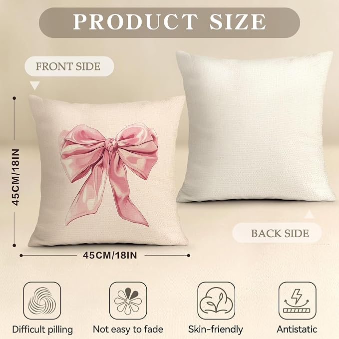 OBSEDE Cute Pink Bow Decorative Throw Pillow Covers 18 × 18 in, Couch Cushion - Image 3