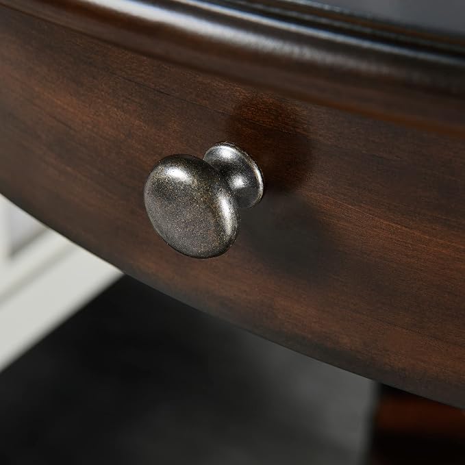 Oval End Table with Drawer, Solid Wood Sofa Side Table with Storage Shelf - Image 7