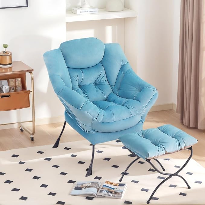 Tiita Lazy Chair with Ottoman, Comfy Leisure Sofa Reading Chair with Footrest - Image 3