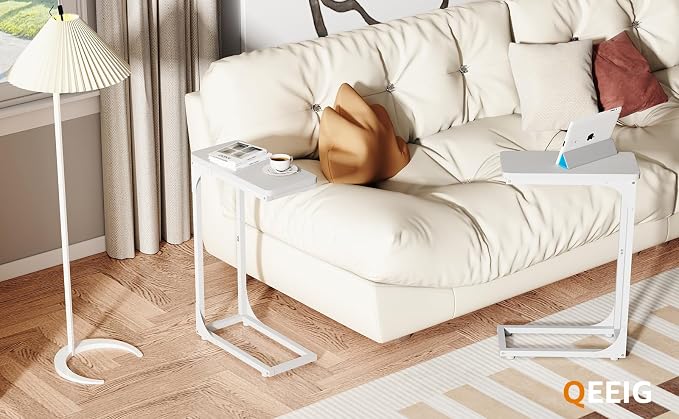 QEEIG Narrow C Shaped Side Table Set of 2 Living Room Sets Slim Couch Tray - Image 7
