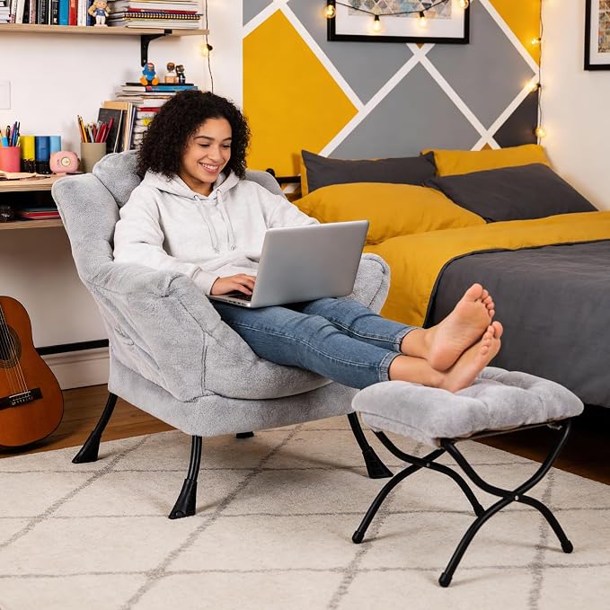 MBOOYOME Lazy Chair with Folding Ottoman, Modern Accent Armchair with Armrests - Image 2