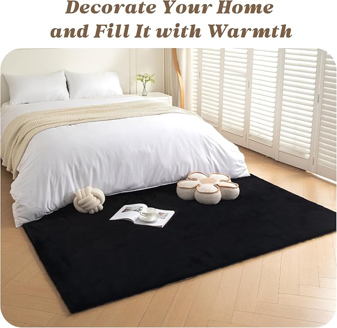 ThreadGlobe Fluffy Faux Rabbit Fur Rug 4'x6', Cloud-Soft Rugs - Image 6