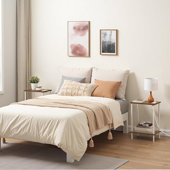 HOOBRO Side Table with Charging Station, Nightstand with 2-Layer Storage Shelves - Image 2