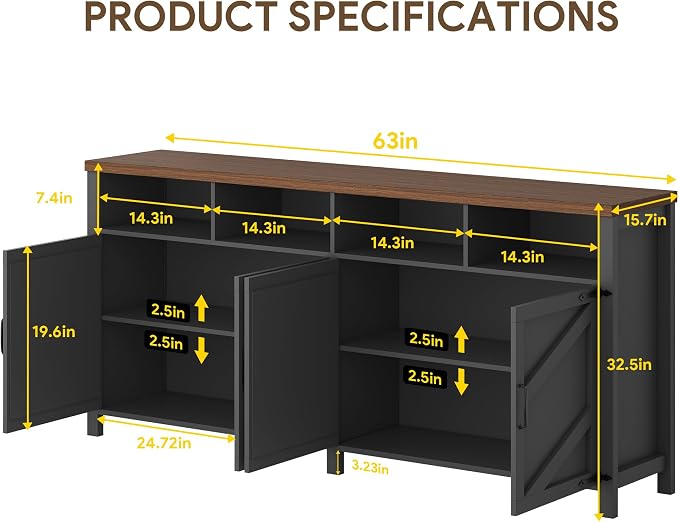 knoworld 63'' Buffet Sideboard - Image 2