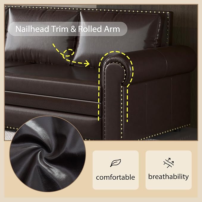 Faux Leather Sleeper Sofa Couch - Image 7