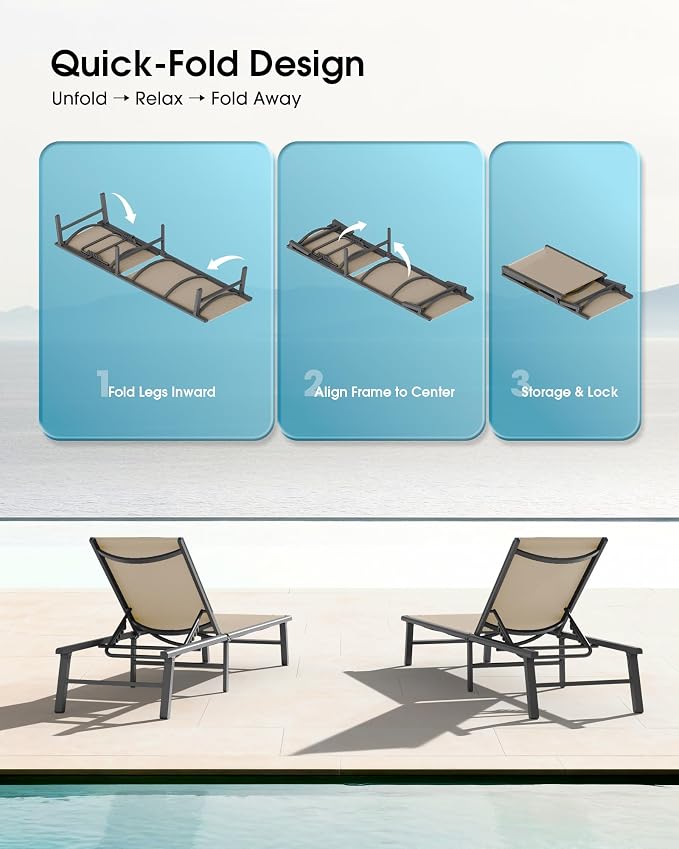 Ciokea Foldable Outdoor Lounge Chair, No Assembly Patio Chaise Lounge Outdoor - Image 3