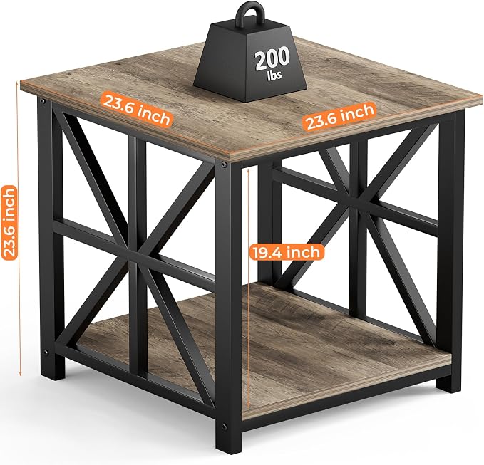 GreenForest End Table with 2-Tier Storage Shelf, 24 inch Large Side Table - Image 3