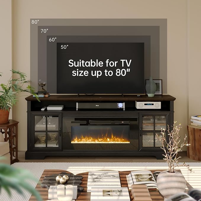 70" Fireplace TV Stand, Farmhouse Entertainment Center - Image 4