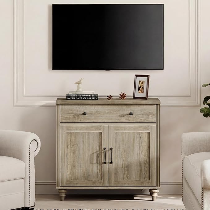 WAMPAT Farmhouse TV Stand for TVs Up to 43 inch, Wood Universal TV Stand by WAMPAT