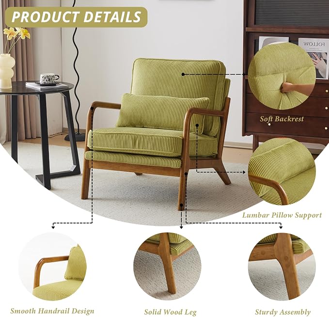 Karl home Mid-Century Modern Accent Chair, Living Room Chairs - Image 3