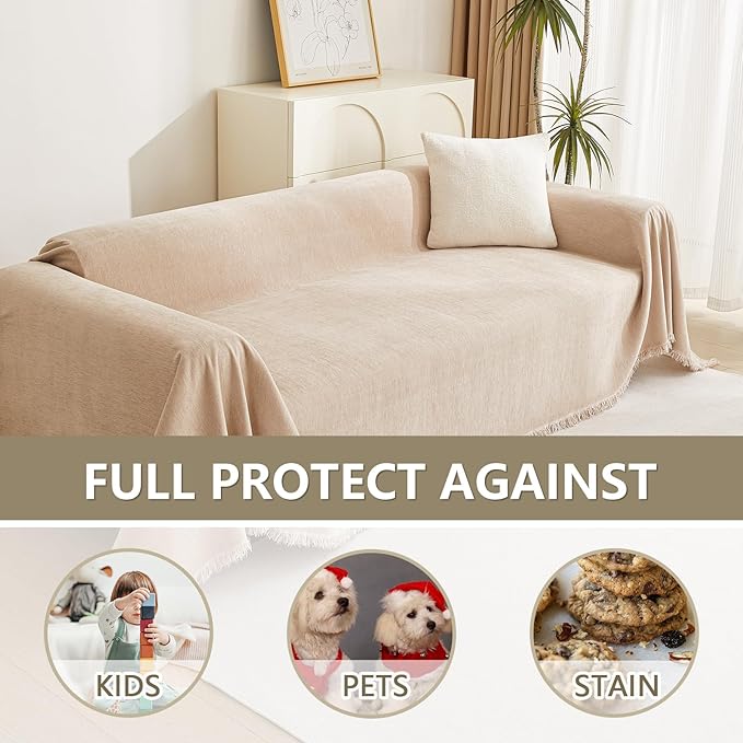 MYSKY HOME Khaki Sectional Sofa Covers Chenille Couch Cover - Image 5