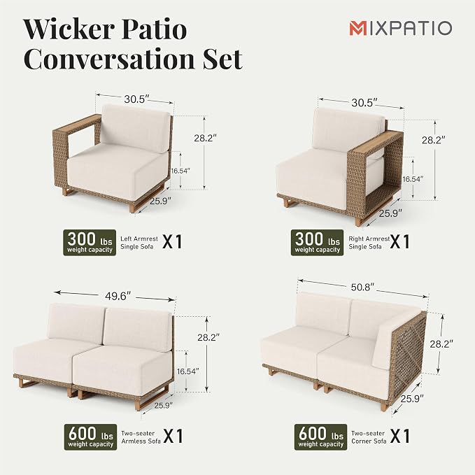 MIXPATIO 6 Pieces Patio Furniture Set, Outdoor Sectional Conversation Sets - Image 6