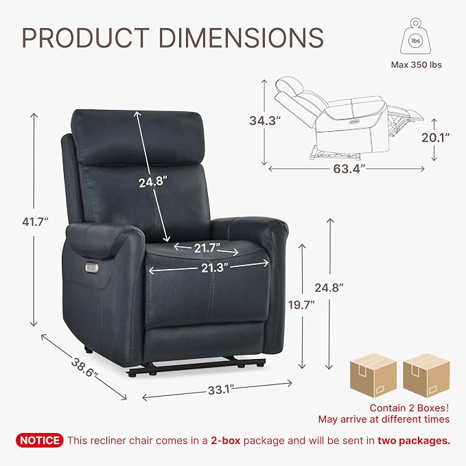 KISLOT Leather Recliner Chair Set of 2, Wall Hugger RV Recliners - Image 2