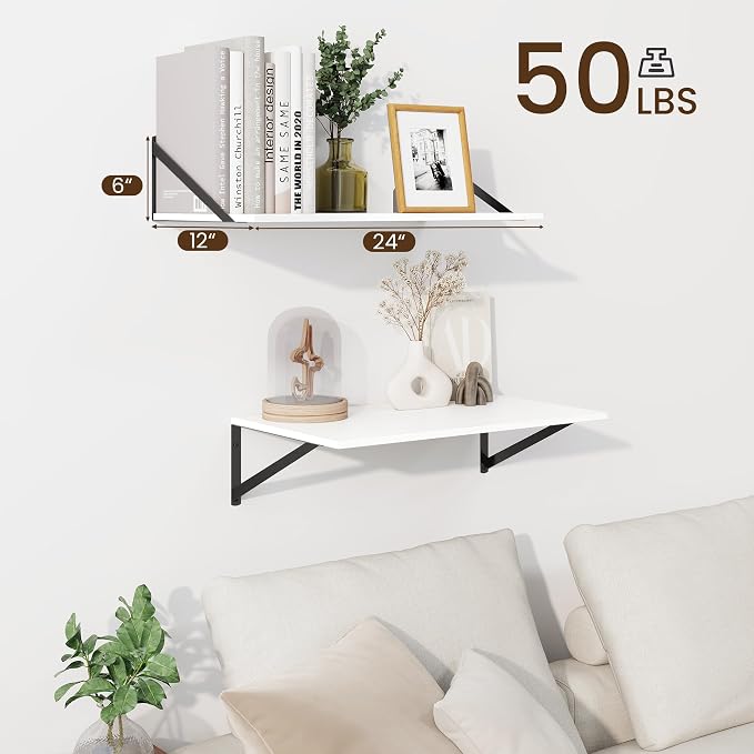 Fun Memories Floating Shelves for Wall, 12 Inch Deep Floating Shelves Set of 2 - Image 3