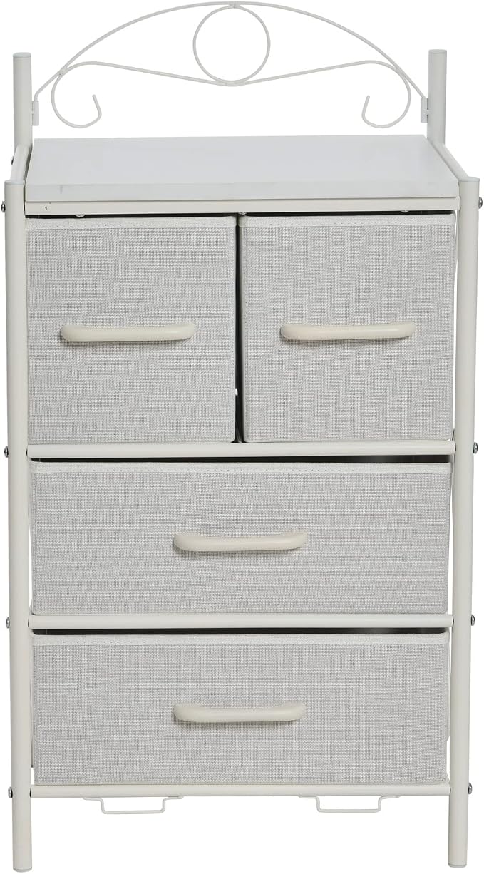 Household Essentials Scandinavian White Iron & Wood Four-Drawer Chest - Image 4
