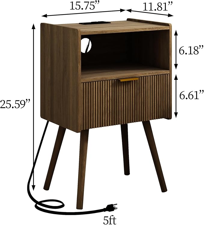 JOONEE Nightstand with Outlet, Modern Bedside Table with Storage Drawer and - Image 2
