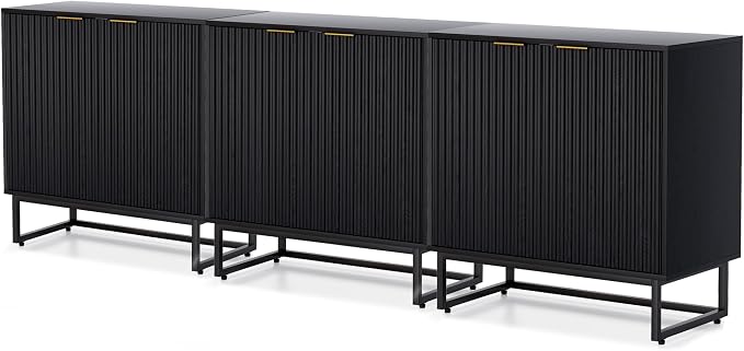 EYYTHUNG Fluted Storage Cabinets Set of 3, Sideboard Buffet Cabinet Modern by EYYTHUNG