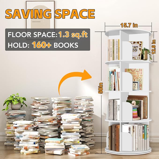 RUNSUNSPRI 4 Tier Rotating Bookshelf Tower, Spinning Bookshelf, Revolving 360° - Image 2
