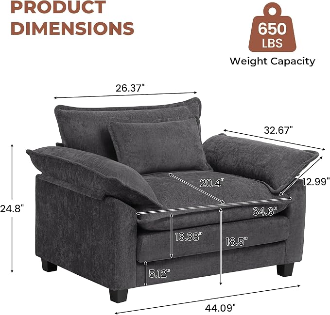 Oversized Accent Chair, Modern Upholstered Armchair Cloud Sofa Chair - Image 2
