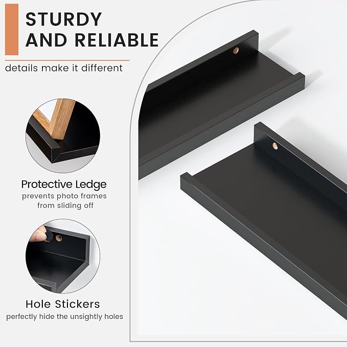 Floating Picture Ledge Shelves Set of 8, 16 Inch Solid Wood Wall Shelves - Image 4
