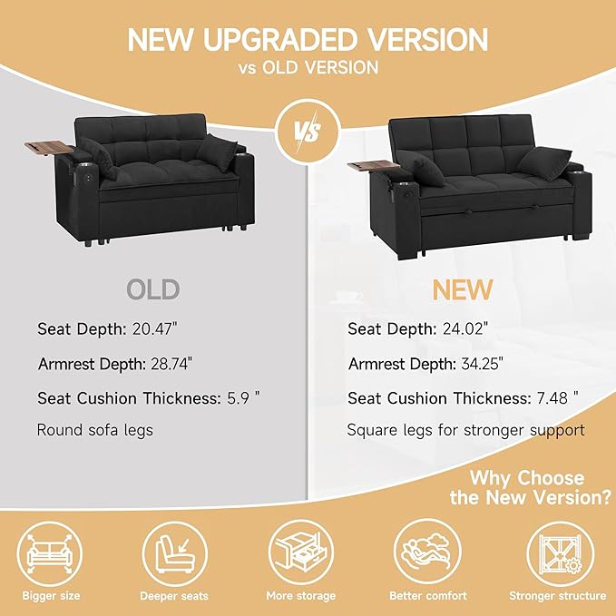 Auvsoce 65" Sleeper Sofa Bed Loveseat, Convertible Couch - Image 6